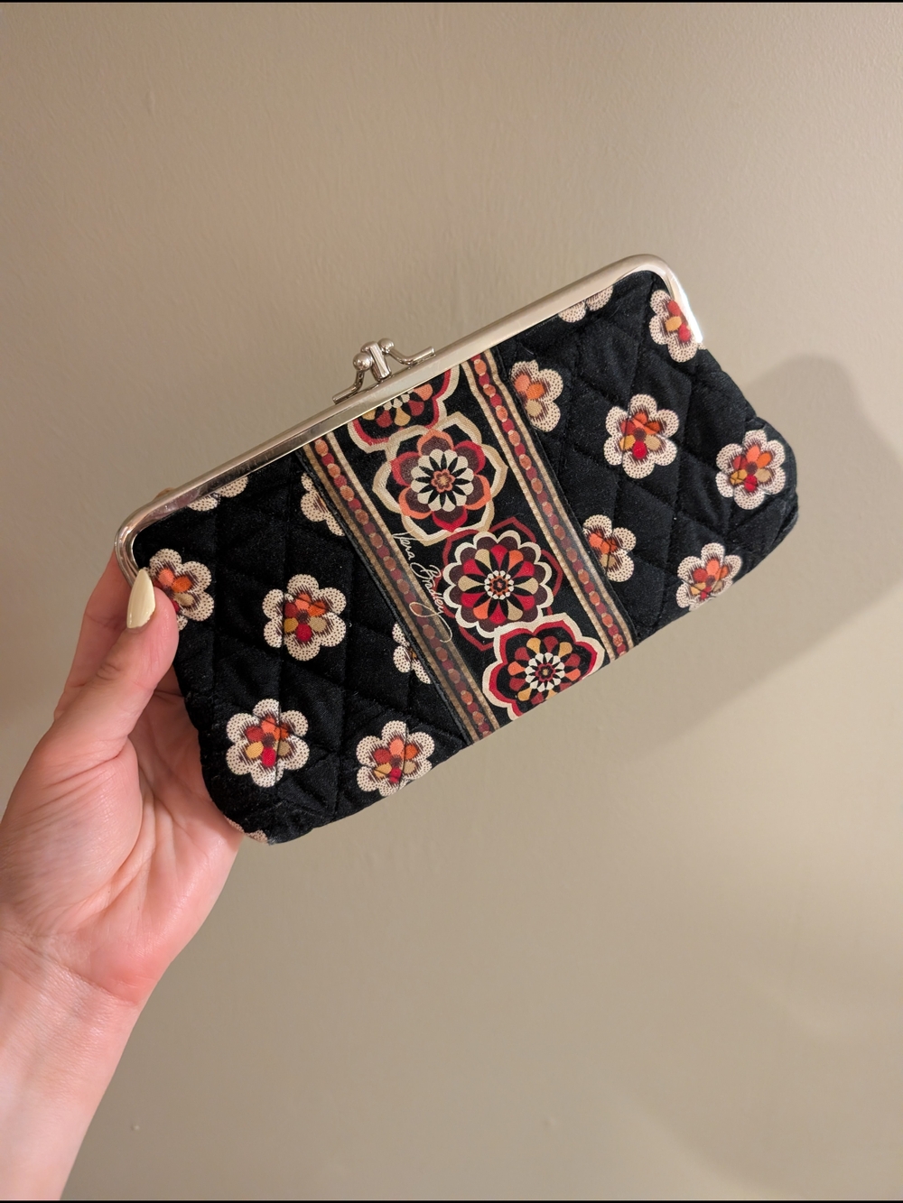 Vera Bradley Black Quilted Floral Clasp Wallet